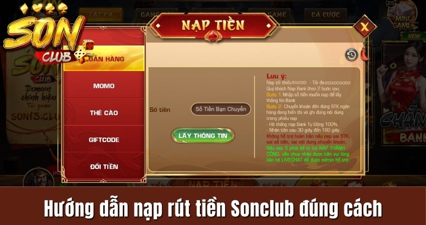 Hướng dẫn nạp rút tiền Sonclub đúng cách